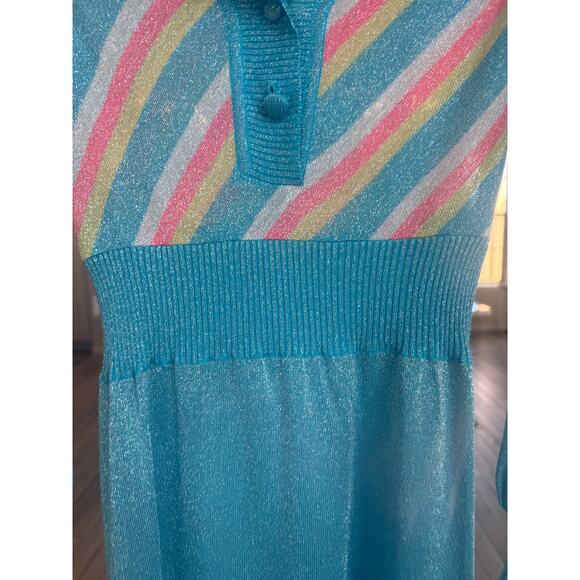 Vintage 70s Empire Waist Glitter Sheer Multi Colored Button Maxi Dress RARE - Picture 4 of 9